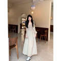 French style square neck dress for women's autumn 2024 new collection waist cinching and slimming effect paired with a base long sleeved skirt.