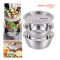 3 in 1 Multipurpose Stainless Steel Grating Basin Thick Stainless Steel Drain Basin Kitchen/Vegetable Cutter  - NR Mart-2024. 