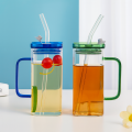 Premium-Square Mason Jar 400ml - Elegant Glass Container for Storage, Preservation and Decor, Airtight Lid, Versatile and Stylish Jar,Milkshake, Coffee & Juice Jar with Straw (Set of 1).