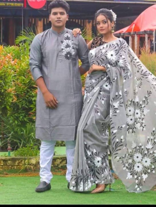 Fashionable Couple Dresses Saree And Panjabi | Daraz.com.bd