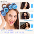 【Sooledead】6Pcs Blue Self-Grip Hair Rollers Hair Curlers No Heat Hair Volume Self-adhesive Jumbo Size DIY Styling Tools.