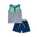 2 Pcs Newborn Casual Outfits, Baby Boys Contrast Color Round Neck Tank Tops with Pocket + Drawstring Shorts 0-3T. 