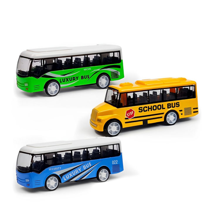High Quality ABS Metal Bus Toy Set of 4, School and luxury Bus Toy Pull ...