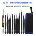Qiunery 10PCS Precision Tweezers Set, Stainless Steel Tweezer Maintenance Tool, Anti-Static Tweezers For Eyelash Maintenance Tool, Electronics, Jewelry-making,Laboratory Work Tweezers Sets.