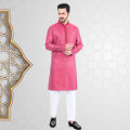 Lubnan Mens Maroon Color Regular Fit Indian Fabrics Panjabi For Eid Collection. 