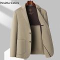 Top Quality 100% Wool Men's Blazer Autumn Winter Solid Color Handmade Double-Sided Woolen Suit Jacket Business Man Clothing.