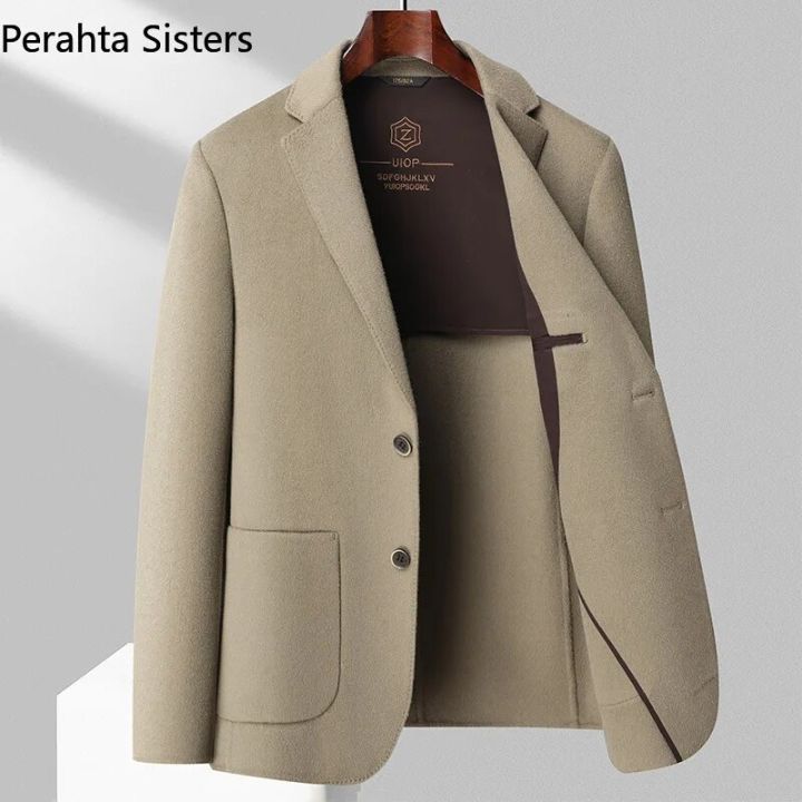 Top Quality 100% Wool Men's Blazer Autumn Winter Solid Color Handmade Double-Sided Woolen Suit Jacket Business Man Clothing