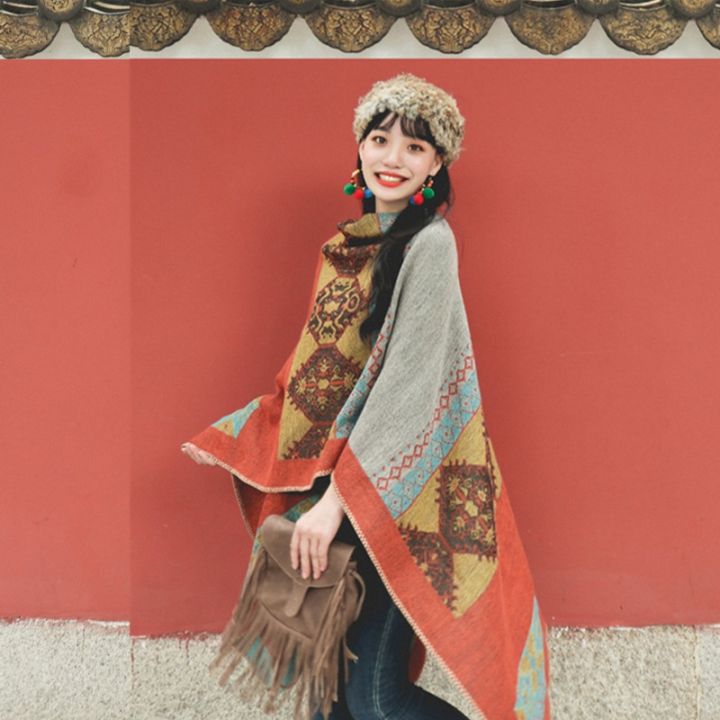 Western Tibet, Northwest, Gannan, Travel Clothes, Western Sichuan, Yunnan National Style, Cape and Shawl, Xinjiang Travel Wear, Autumn Women