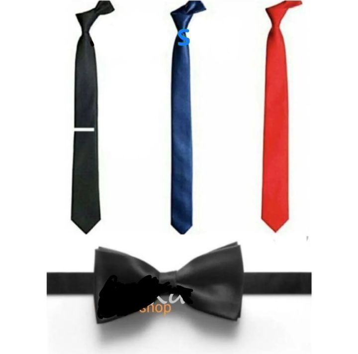 Tie Formal ( Black-Red-Blue ) 3 Pcs +1 Pcs Silk Bow Tie ( Free )