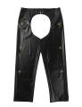 Mens Lingerie Open Crotch Pants West Cowboy Costume Faux Leather Crotchless Chaps with Fringed Details Buckled Loose Long Pants. 