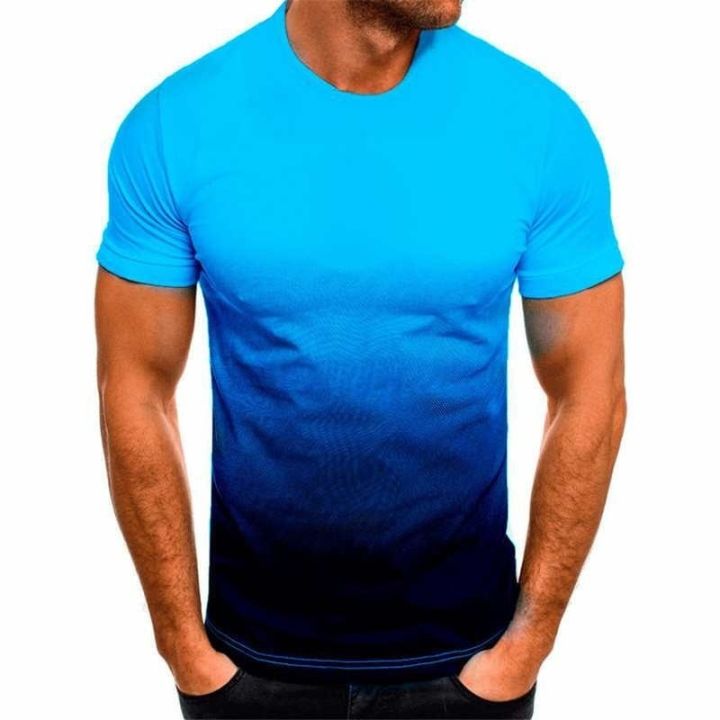 Men's casual sports T-shirt European and American summer fashion round neck 3D gradient short-sleeved round neck T-shirt men