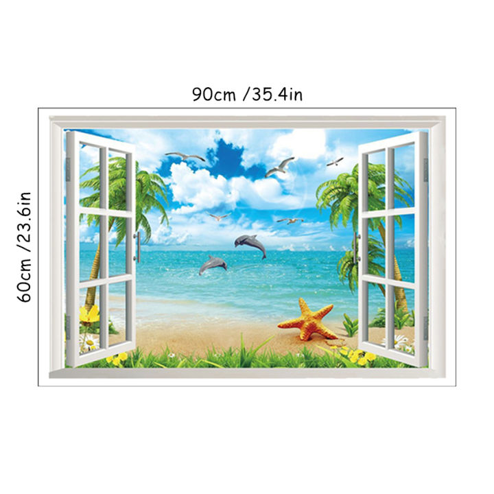 Sea%20View%20Mural%203D%20Wall%20Art%20Vinyl%20Window%20Landscape%20Poster%20Stickers%20Home%20Decoration%20Seabird%20Beach%20Palm%20Tree%20Scenery%20Wallpaper%20-%20Image%203