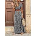 Womens Floral Vintage Boho Long Dress Print V-Neck Short Sleeve Elegant Dress Bohemian Vestidos Plus Size Dresses 2020 New. 