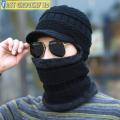 Winter Soft Warm Wool Lined Thick Knitted Lining Cap with Circle Scarf Kit Kantupi For Men.