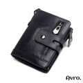 Avro Premium Men's High Quality Leather Wallet For Men Zipper Pocket With Button Black Wallet For Men 100% Cow Leather Money Bag For Men Exclusive Stylish. 