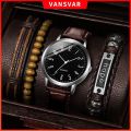 Fashion Arabic Dial Men's Watches Bracelet Set Casual Leather Band Analog Quartz Man Watch (without box). 