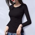 Solid Color Undershirt Base Shirt Women's Long Sleeve T T-shirt Women's Spring and Autumn Tight Top Slim Fit Inner Wear Korean Style Stretch.