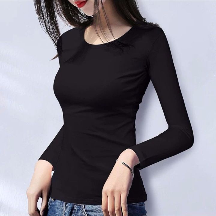 Solid Color Undershirt Base Shirt Women's Long Sleeve T T-shirt Women's Spring and Autumn Tight Top Slim Fit Inner Wear Korean Style Stretch