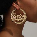 Bamboo Custom Name Earrings 50mm 80mm 100mm Big Hoop Earrings for Women Gold Stainless Steel Jewelry Personalized Christmas Gift.