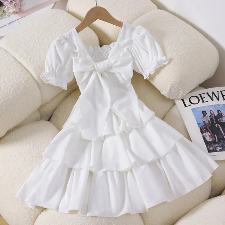 Girls%20Dress%20Summer%20Dress%20New%20Children's%20Foreign%20Style%20Bow%20Princess%20Dress%20European%20and%20American%20Style%20Girl%20Black%20Skirt%20Summer%20-%20Image%203
