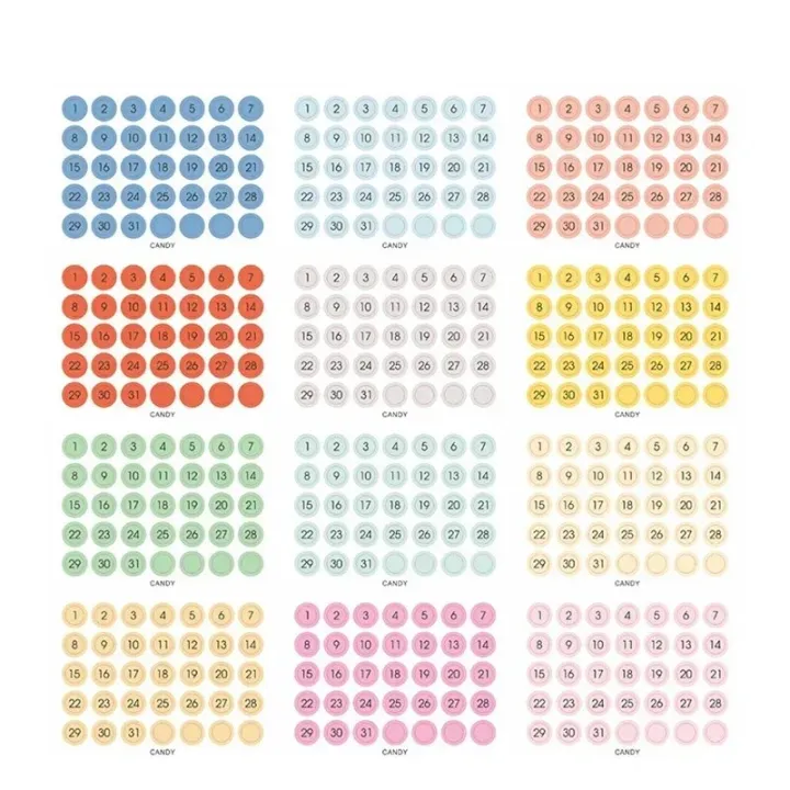 12sheets%20Number%20Date%20Sticker%20365%20Daily%20Days%20Label%20Stickers%20Planner%20Kawaii%20Agenda%20Diary%20Journal%20Index%20Stickers%20Korean%20Stationery%20-%20Image%203