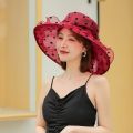 New Ladies Elegant Flower Church Hats Summer Large Wide Brim Fedora Hat For Women Organza Hat Beach Sun Kentucky Derby Hat.