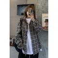 Spring and Autumn Plaid Shirt Coat Women's Clothing Design Sense Niche Shirt 2021 New Retro Hong Kong Style Long-Sleeved Top.