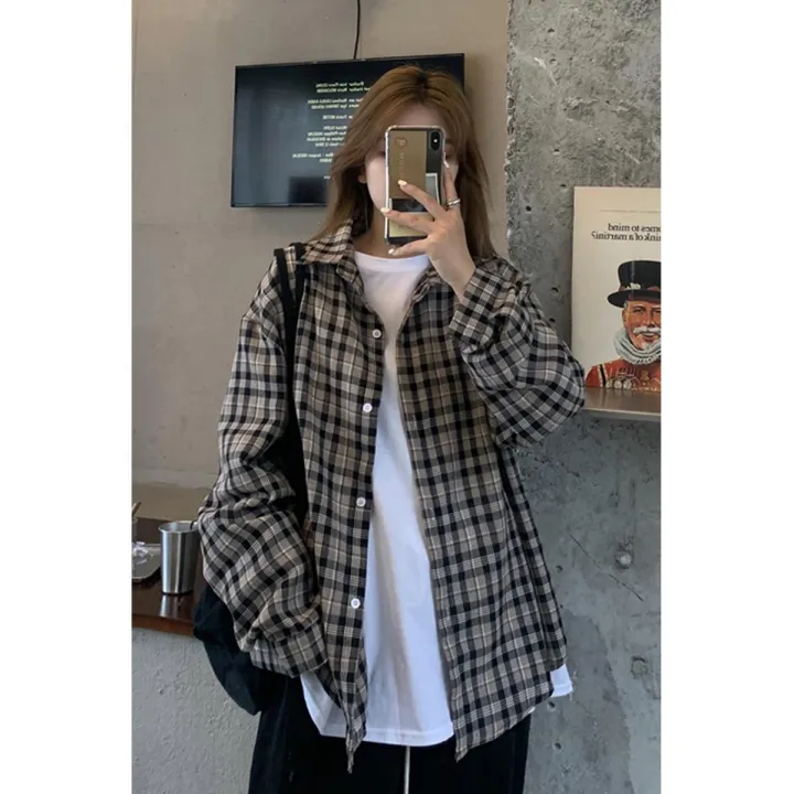 Spring%20and%20Autumn%20Plaid%20Shirt%20Coat%20Women's%20Clothing%20Design%20Sense%20Niche%20Shirt%202021%20New%20Retro%20Hong%20Kong%20Style%20Long-Sleeved%20Top%20-%20Image%206