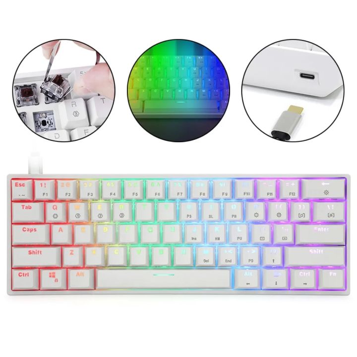 Skyloong GK61 Wired Compact Mechanical Keyboard 61Keys Portable RGB Backlit Programmable 3Pin HotSwap Keyboard for Games