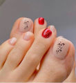 24pcs Red Grid Seamless Removable Toe Nails Reusable Acrylic Press On Nail Tips Full Cover Waterproof False Toenails.
