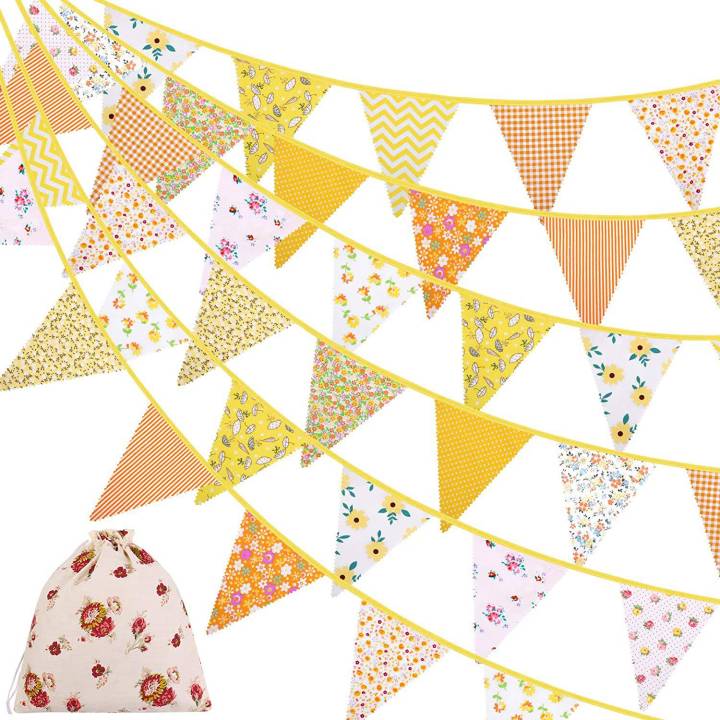 40 Feet Fabric Bunting Banner Vintage Bunting Flag for Party Yellow