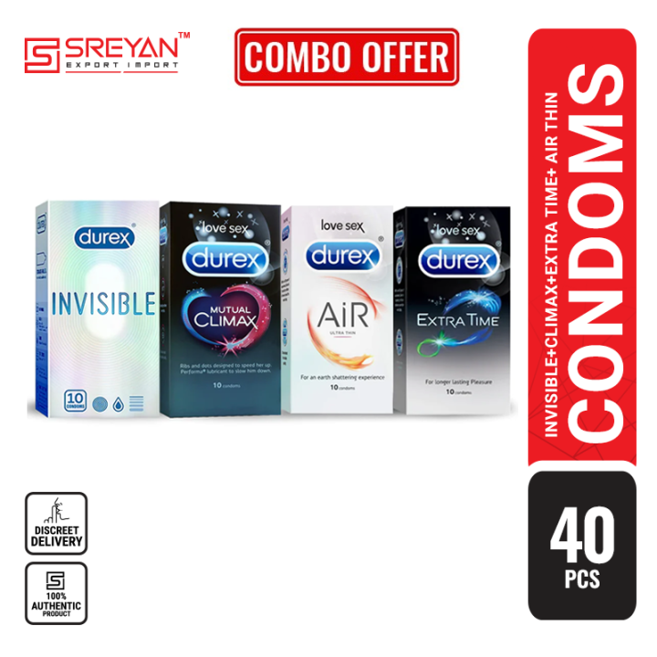 Durex Combo Invisible, Air Thin , Mutual Climax and Extra Times Condom - 4x10s = 40Pcs(India)