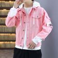 Pink Black Green Jeans Jacket Men Slim Streetwear Ripped Denim Jacket Hoodie Men Hop ber Jacket Homme Autumn.