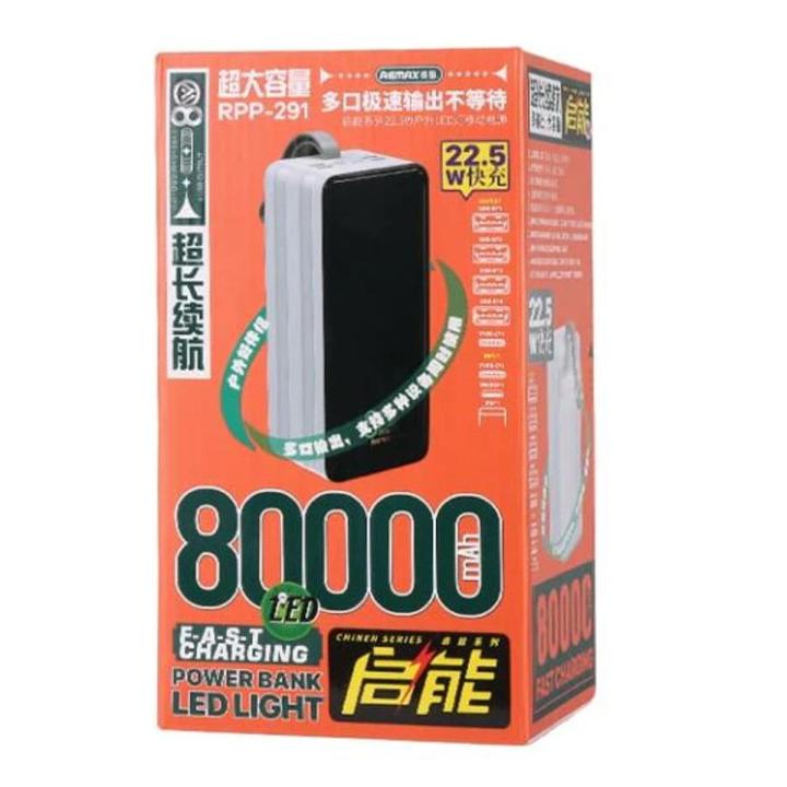 Remax RPP-291 80000mAh Powerbank Big Capacity Camping Power Bank 22.5w PD QC Fast Charging USB C Type C Output