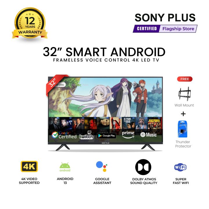 Sony Plus 32 inch Frameless Voice Control Smart LED TV Wi-Fi Full HD 4K Supported Android Television