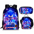 Amazon New Sonic Backpack Sonic2 Student School Bag Children's Meal Bag Pencil Case Three-Piece Set Manufacturers Wholesale. 
