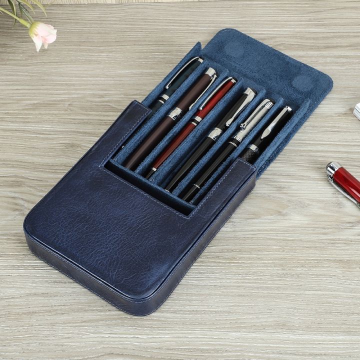 Handmade Vintage Leather Pen Case Box 6 Slots Pens Holder Organizer For Men Office Boy Girl School Pouch Cowhide Pencil Bag