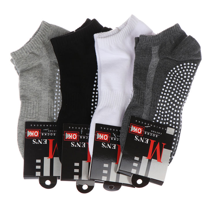 HoneyYami 1pair Men's Cotton Non-slip Yoga Socks With Grips Breathable Anti Skid Floor Socks For Pilates Gym Fitness Size 39-44