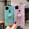 Casinglee for Realme C25S case Shiny Ring Glitter Soft Transparent Holder Stand Back cover with String for Realme C25S Phone cases cover Stars Moon Girls. 