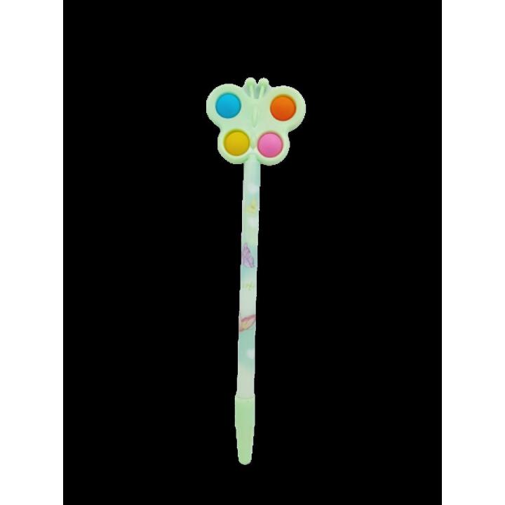 Cute Multicolor Butterfly Pop Up Poppet Gel Pen for Kids Students Birthday Gift Cute Trendy Attractive Poppet Pens Popper Sensory Fidget Toy Silicon Stress Relief Pop it Fidget Pen Assorted Colour For Kanjak Navratri Diwali Festival (Random Colour)