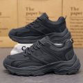 Pure Black Men's Shoes Autumn 2024 New Work Labor Protection Shoes Anti-slip Wear-Resistant Men's Running Sports Dad Shoes Thick Sole. 