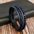 Men Leather Bracelet Classic Fashion Tiger Eye Beaded Multi Layer Leather Bracelet For Men Jewelry Gift.