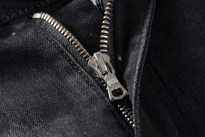 black%20fog%20street%20Men's%20pleated%20patchwork%20ripped%20black%20biker%20jeans%20Trendy%20streetwear%20holes%20stretch%20denim%20pants%20638#%20-%20Image%204