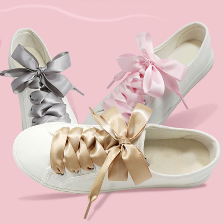 110cm Flat Satin Silk Flat Shoelaces Sweet Women Girls Ribbon Shoe Laces Sneakers 4cm Wide Smooth Shoe Strings Cordones Zapato