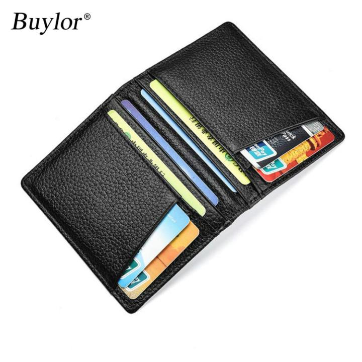 Buylor Men's Wallet Soft Super Slim Wallet Genuine Leather Mini Credit Card Holders Wallet Thin Card Purse Small Bags for Women