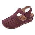 Women Shoes Summer Retro Hook Loop Closure Non-slip Hollow Beach Wedge Sandals. 