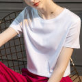 High count 80 counts double-sided mercerized cotton short sleeve white T-shirt women's summer women's loose round neck V-neck versatile T-shirt 1688. 