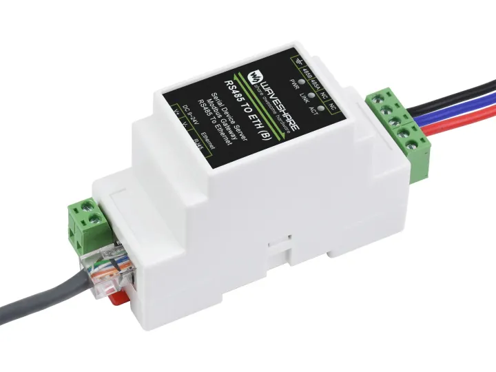 Waveshare Rail-mount RS485 Serial Server, RS485 to RJ45 Ethernet, TCP/IP to serial, rail-mount support, POE function(optional)