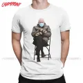 Bernie Sanders Mittens Sitting In Chair T-Shirt Men Funny Cotton Tees O Neck Short Sleeve T Shirt Gift Idea Tops. 
