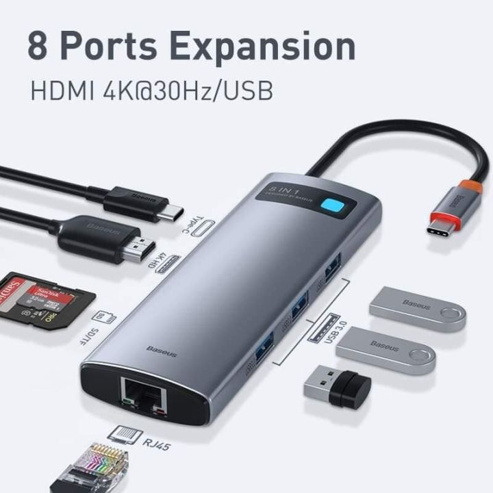 BASEUS%20Metal%20Gleam%20Series%208-in-1%20Multifunctional%20Type-C%20HUB%20Docking%20Station%20-%20Image%203
